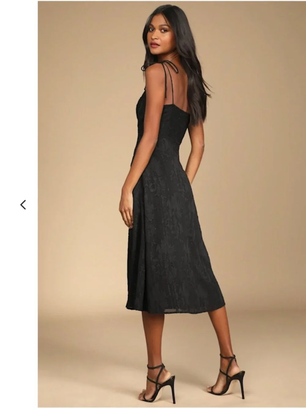 Lulu's Black Floral Jacquard Tie-Strap Midi Dress - Picture 1 of 7